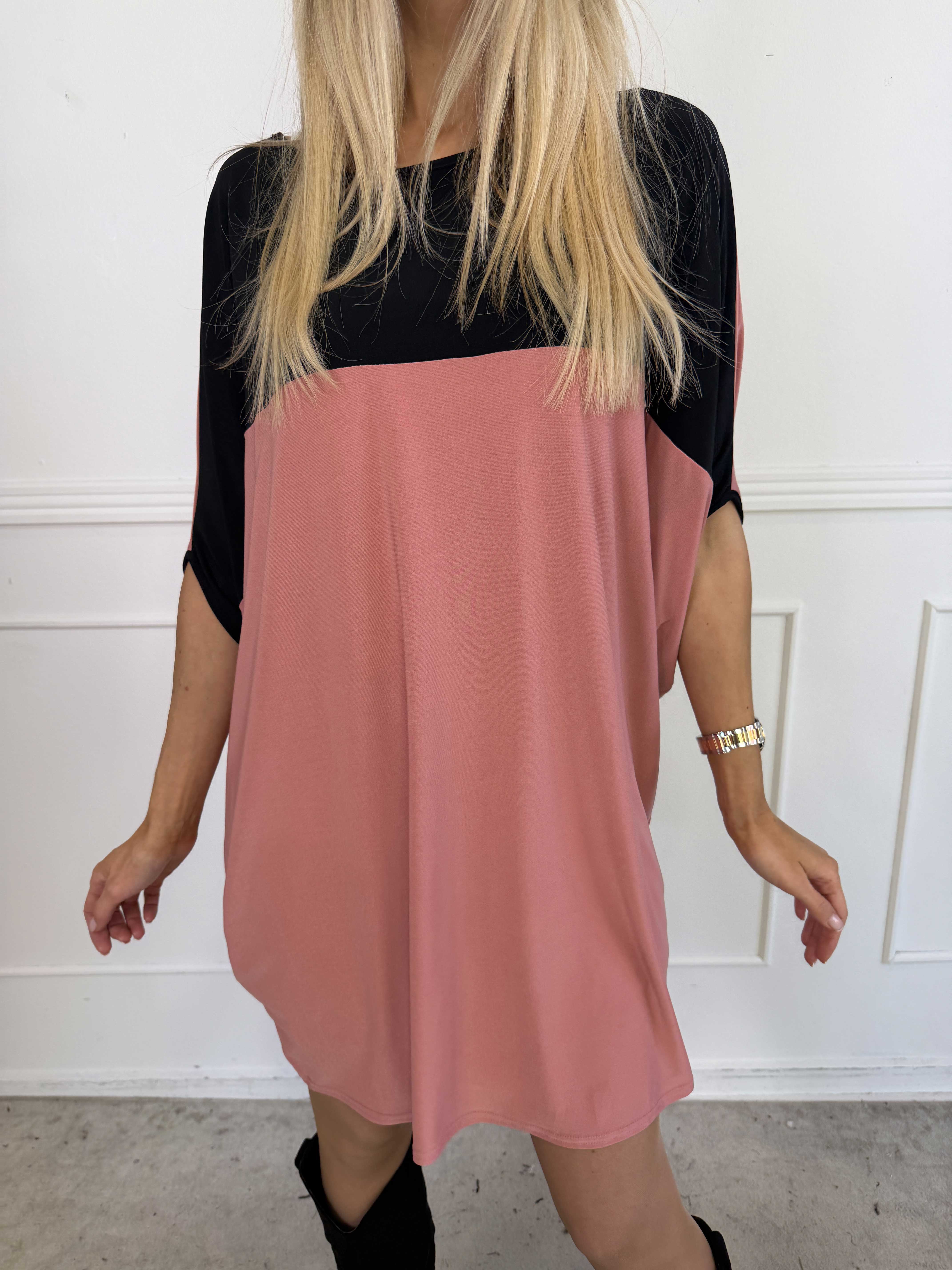 Spencer - Elastisk tofarvet tunikakjole med flagermusærmer